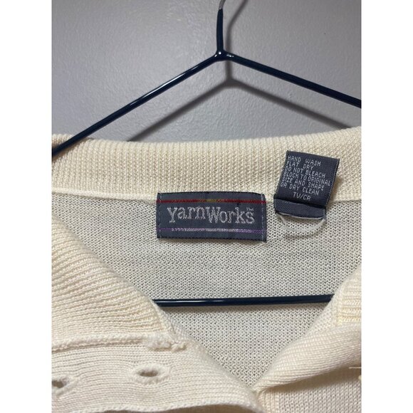 Vintage Yarn Works 90s Bishop Sleeve Button Front Ivory Sweater Women's M - Picture 3 of 5